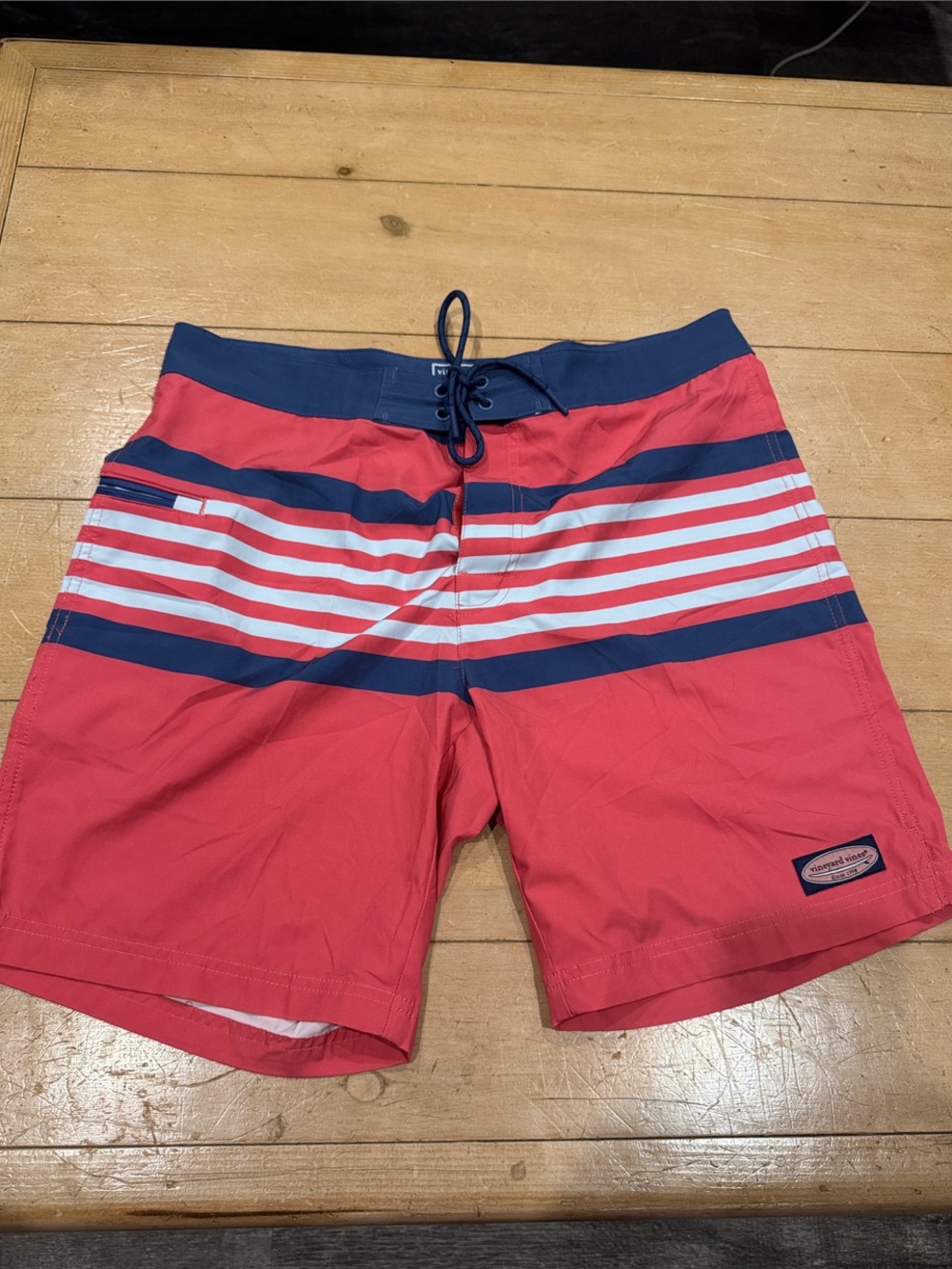 Vineyard Vines Red and Navy Striped Men’s Swim Board Shorts